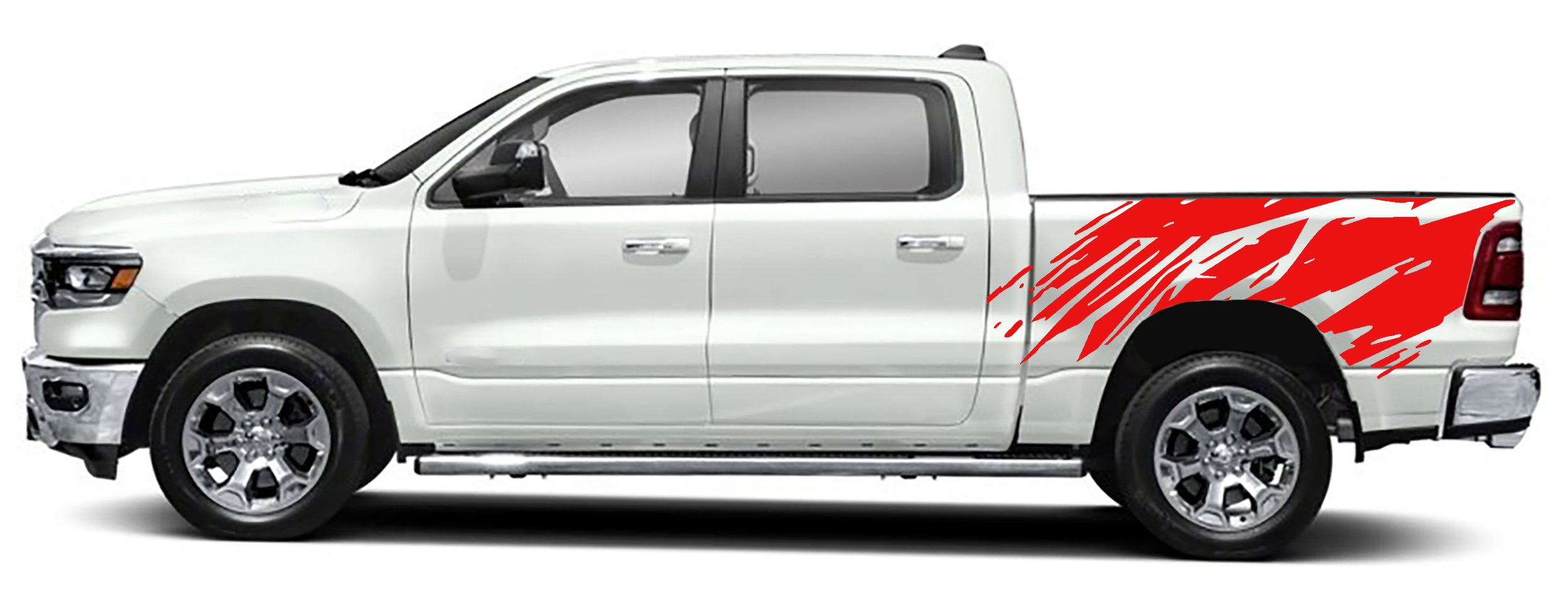 splatter bed ghraphics for dodge ram 1500 2500 2019 to 2023 models red