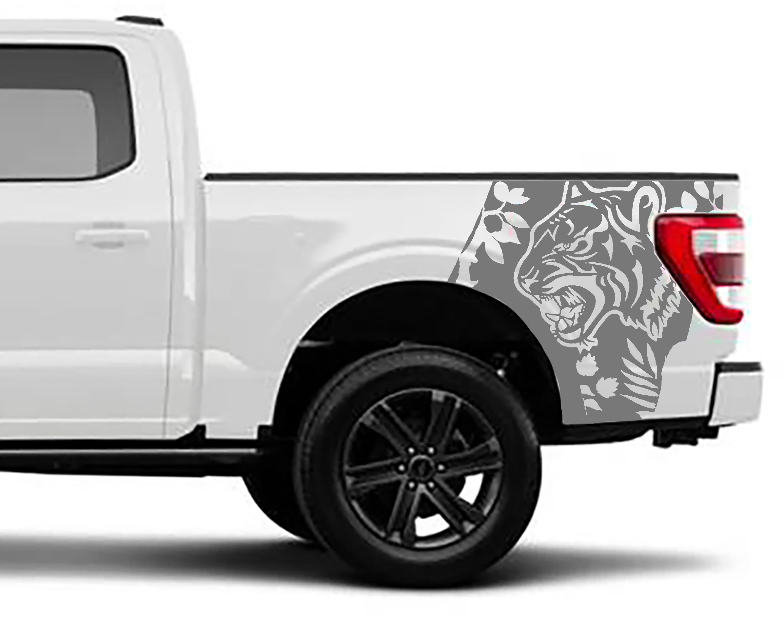 tiger bed decals for ford f150 2021 to 2023 models gray