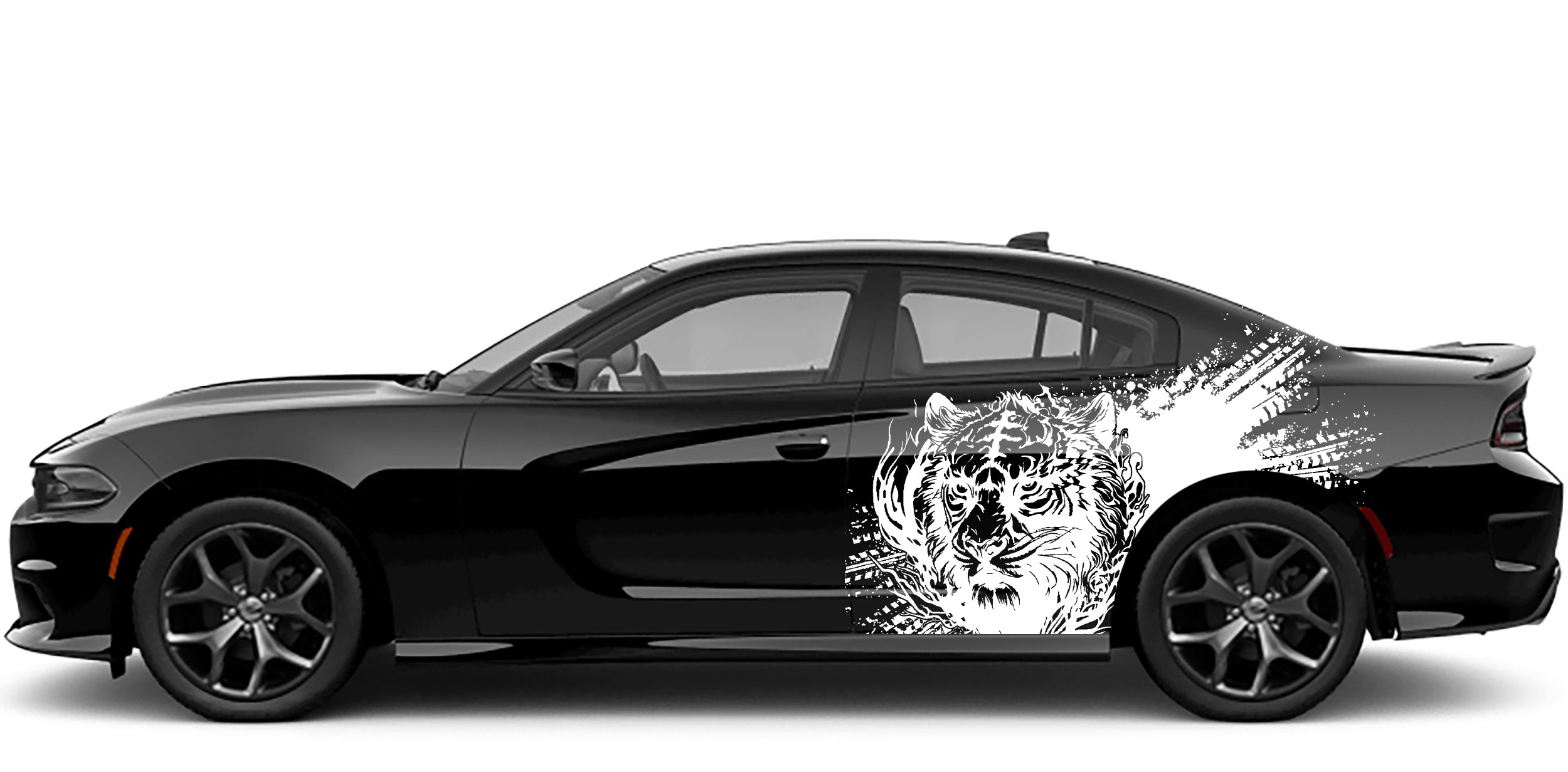 tiger splash side graphics for dodge charger 2015 to 2023 models white