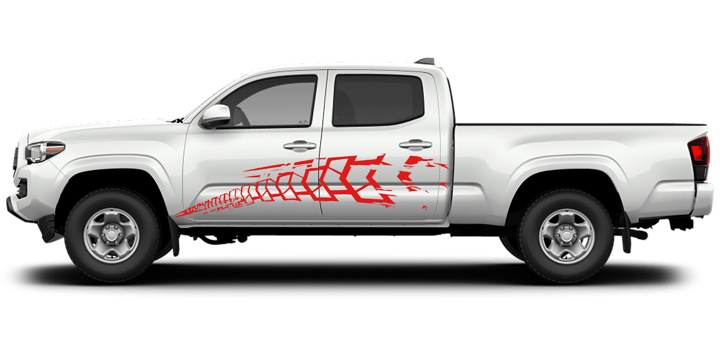 Tire tracks side decals for toyota tacoma red