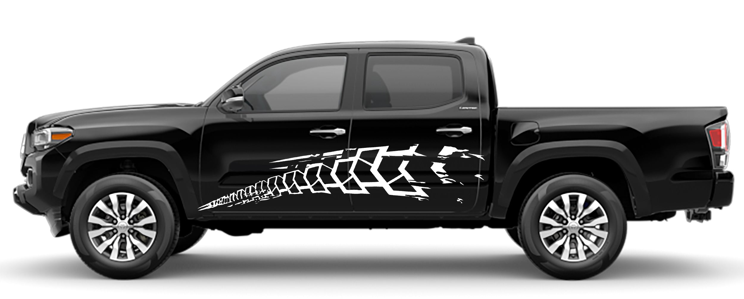 Tire tracks side decals for toyota tacoma white
