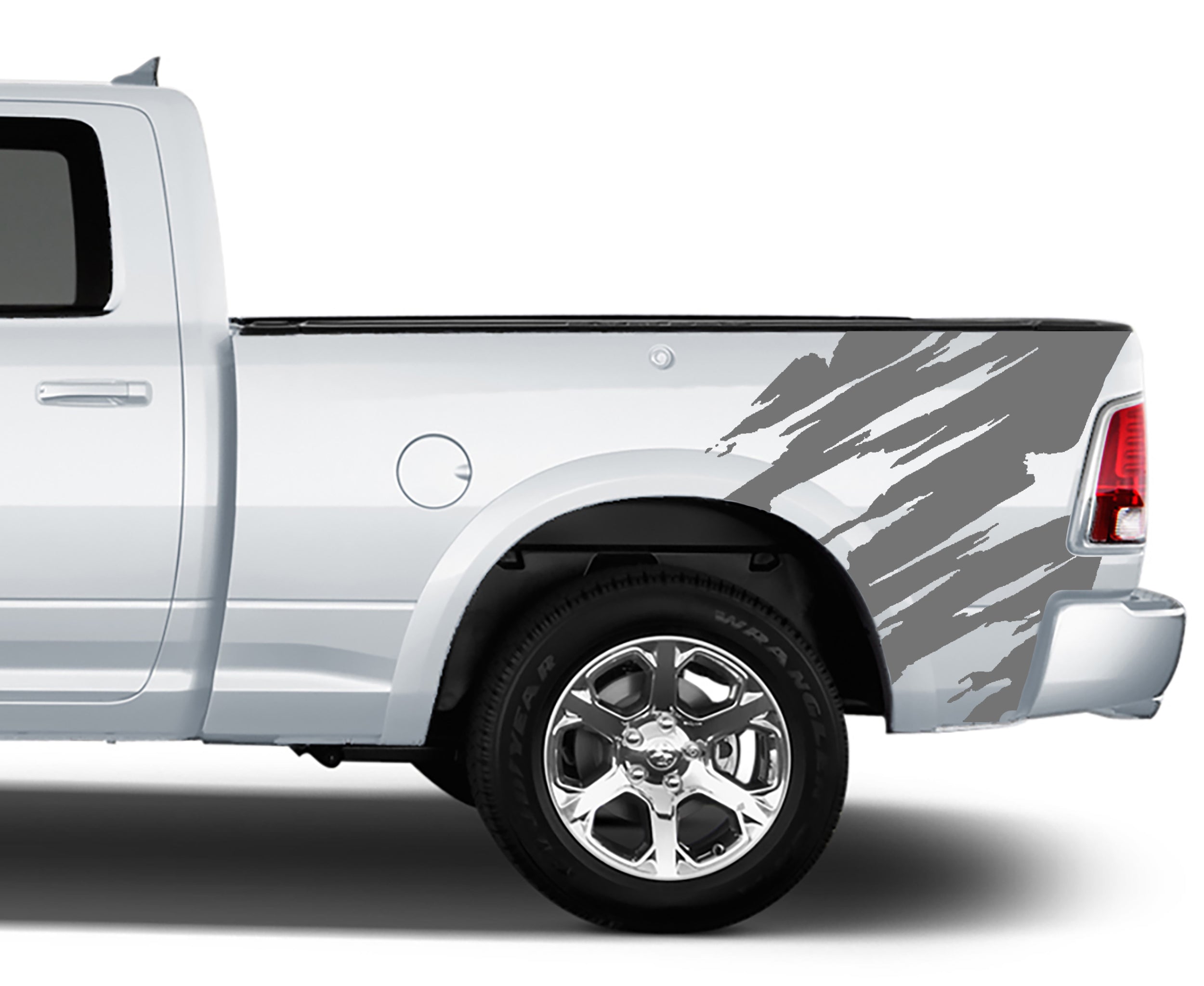 Dodge Ram bed side graphics featuring solid black claw scratch tear pattern on bed panel