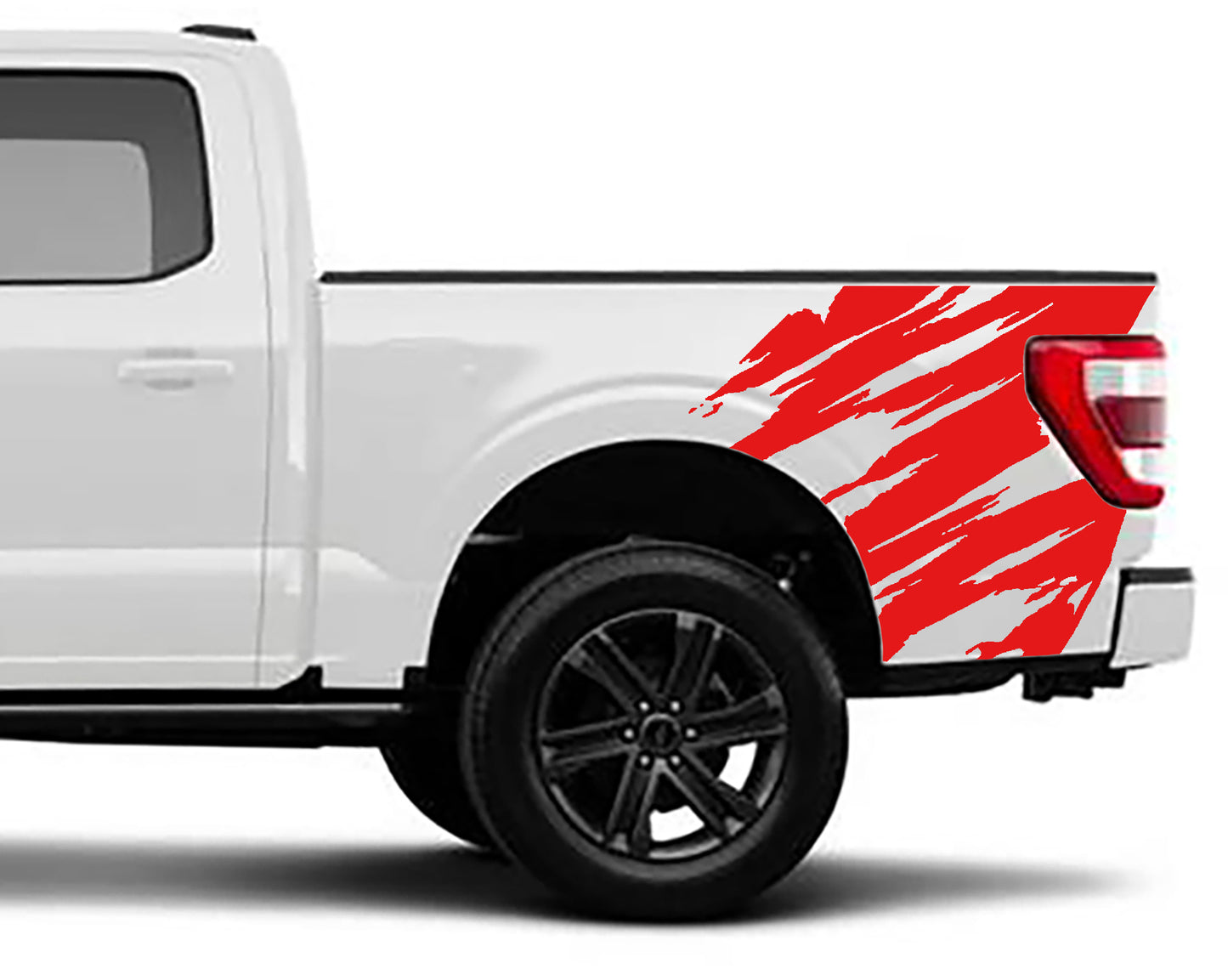 torn bed decals vinyl graphics for ford f 150 2021 to 2023 models red
