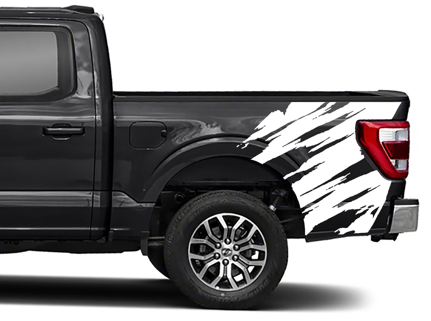 torn bed decals vinyl graphics for ford f 150 2021 to 2023 models white
