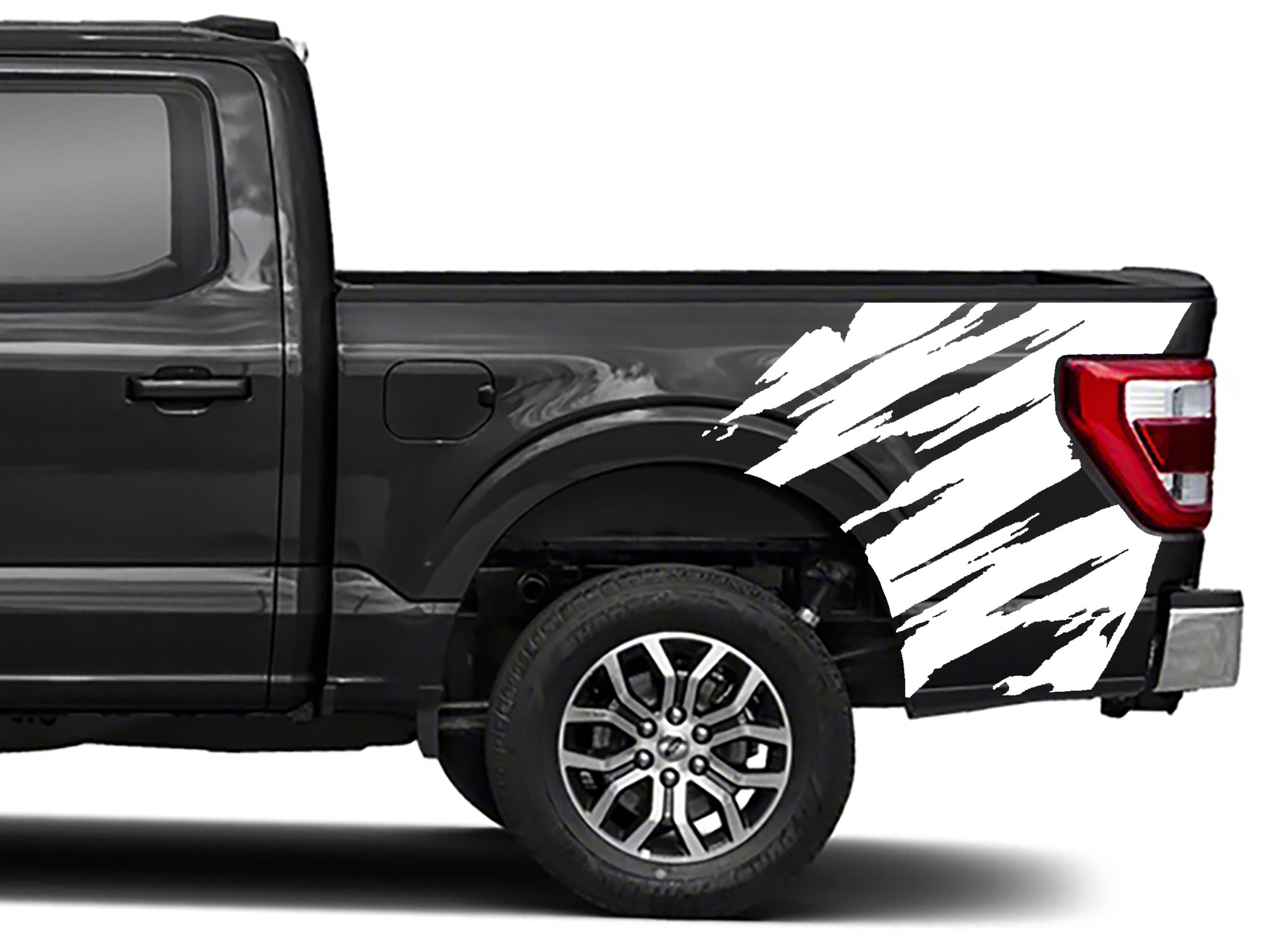 torn bed decals vinyl graphics for ford f 150 2021 to 2023 models white