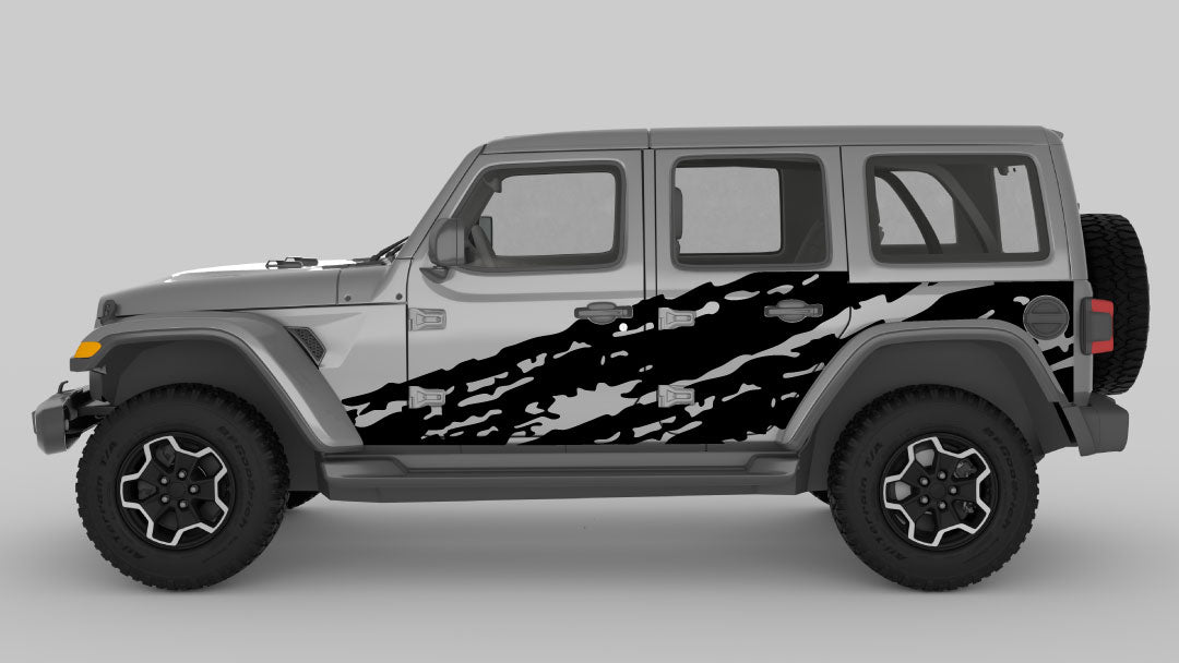 Black Torn Side Decals on Gray Jeep Wrangler JL