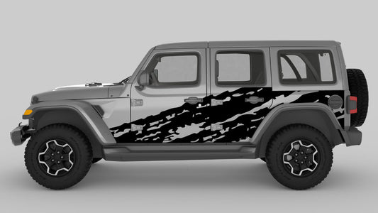 Black Torn Side Decals on Gray Jeep Wrangler JL