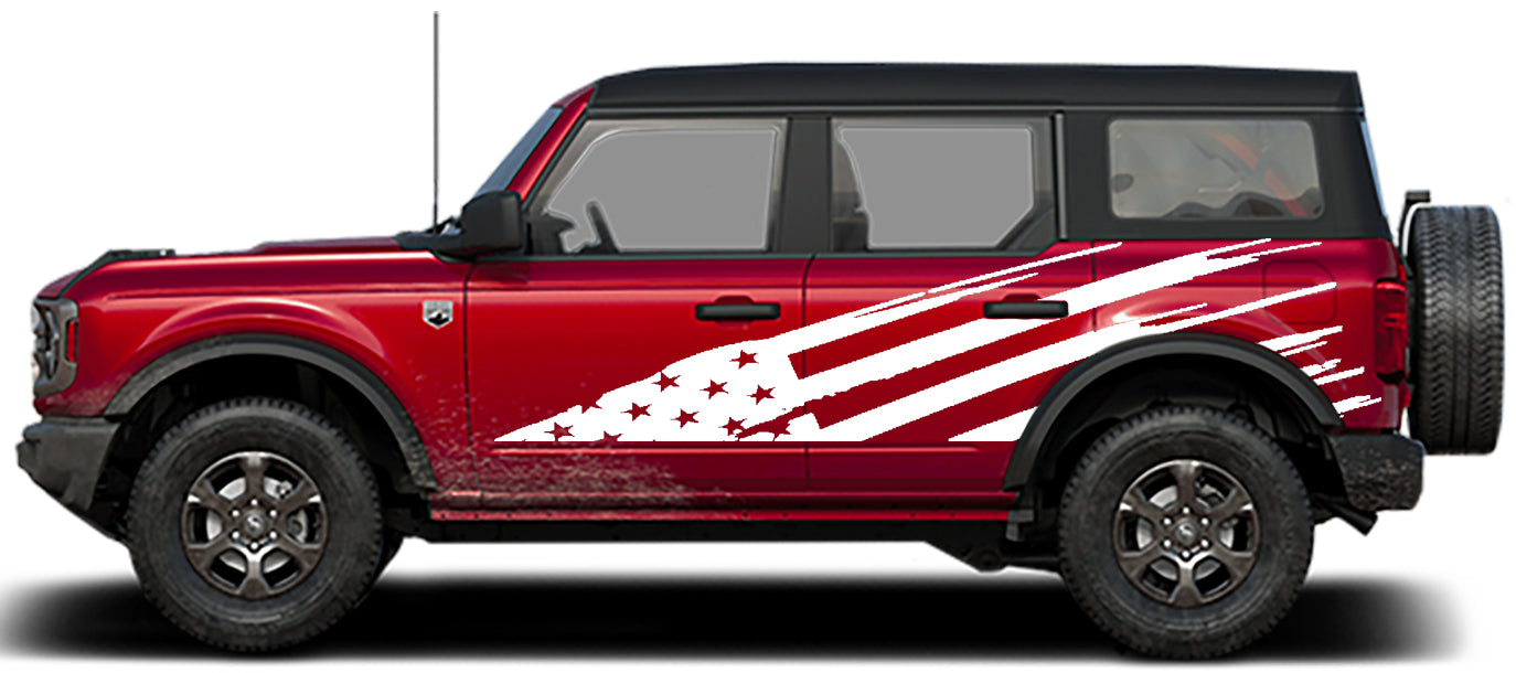 torn american flag side graphics for ford bronco white