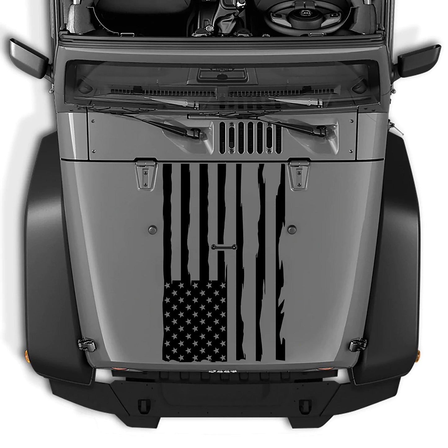 Jeep Wrangler JK (2007-2018) Custom Decals, Graphics and Stickers - Distressed Flag Hood Decal - Jkprostickers