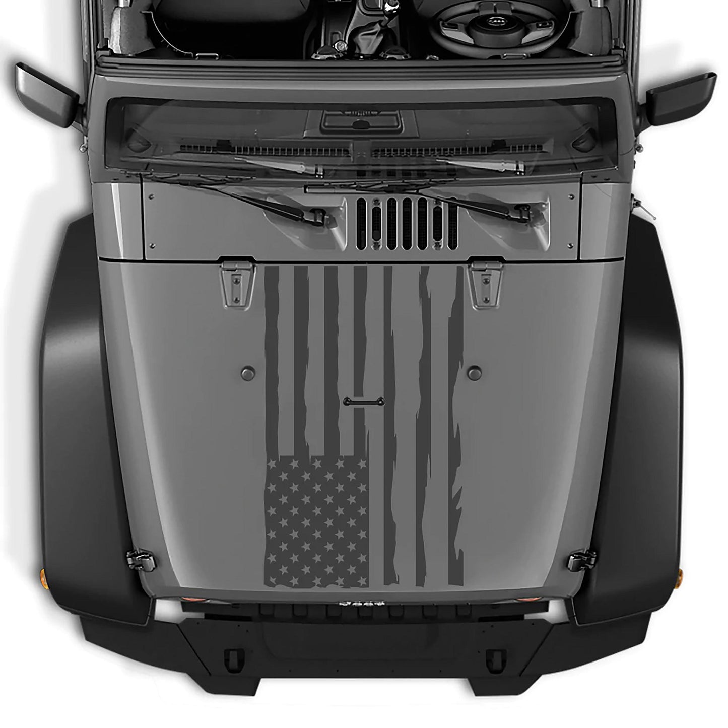 Jeep Wrangler JK (2007-2018) Custom Decals, Graphics and Stickers - Distressed Flag Hood Decal - Jkprostickers