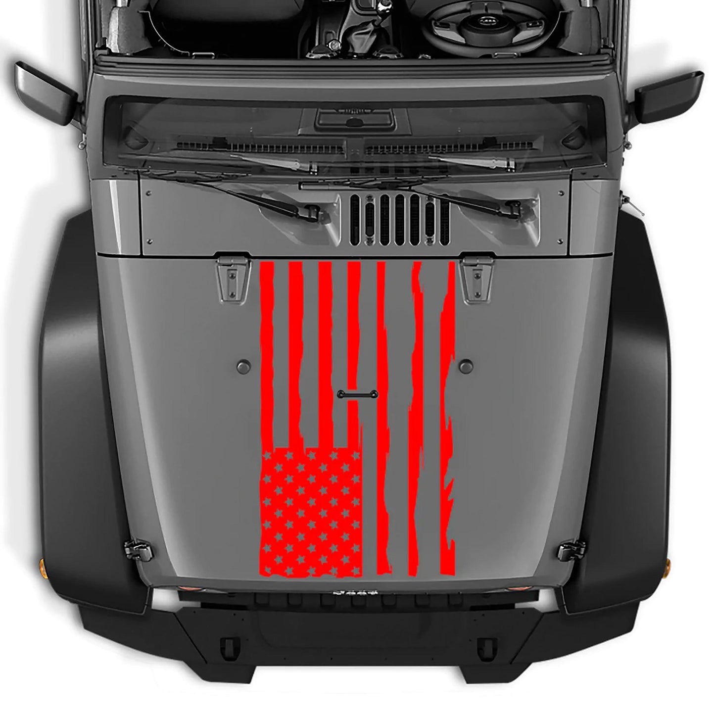 Jeep Wrangler JK (2007-2018) Custom Decals, Graphics and Stickers - Distressed Flag Hood Decal - Jkprostickers