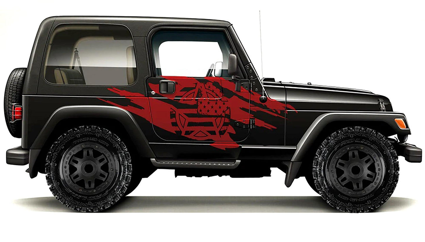Jeep Wrangler (1999-2006) Custom Decals, Graphics and Stickers - Army Star Torn Kit - Jkprostickers