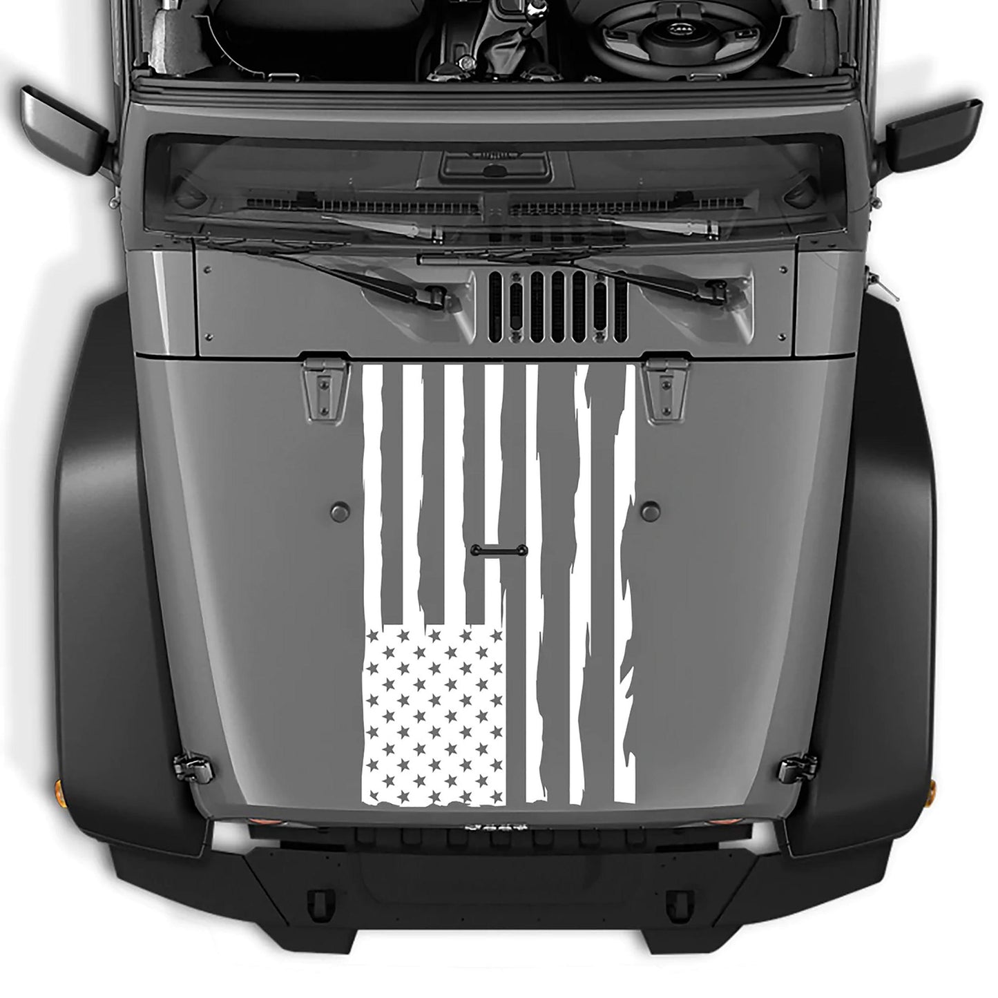 Jeep Wrangler JK (2007-2018) Custom Decals, Graphics and Stickers - Distressed Flag Hood Decal - Jkprostickers