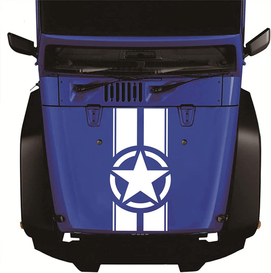 Jeep Wrangler JK (2007-2018) Custom Decals, Graphics and Stickers - Star Hood Stripe - Jkprostickers