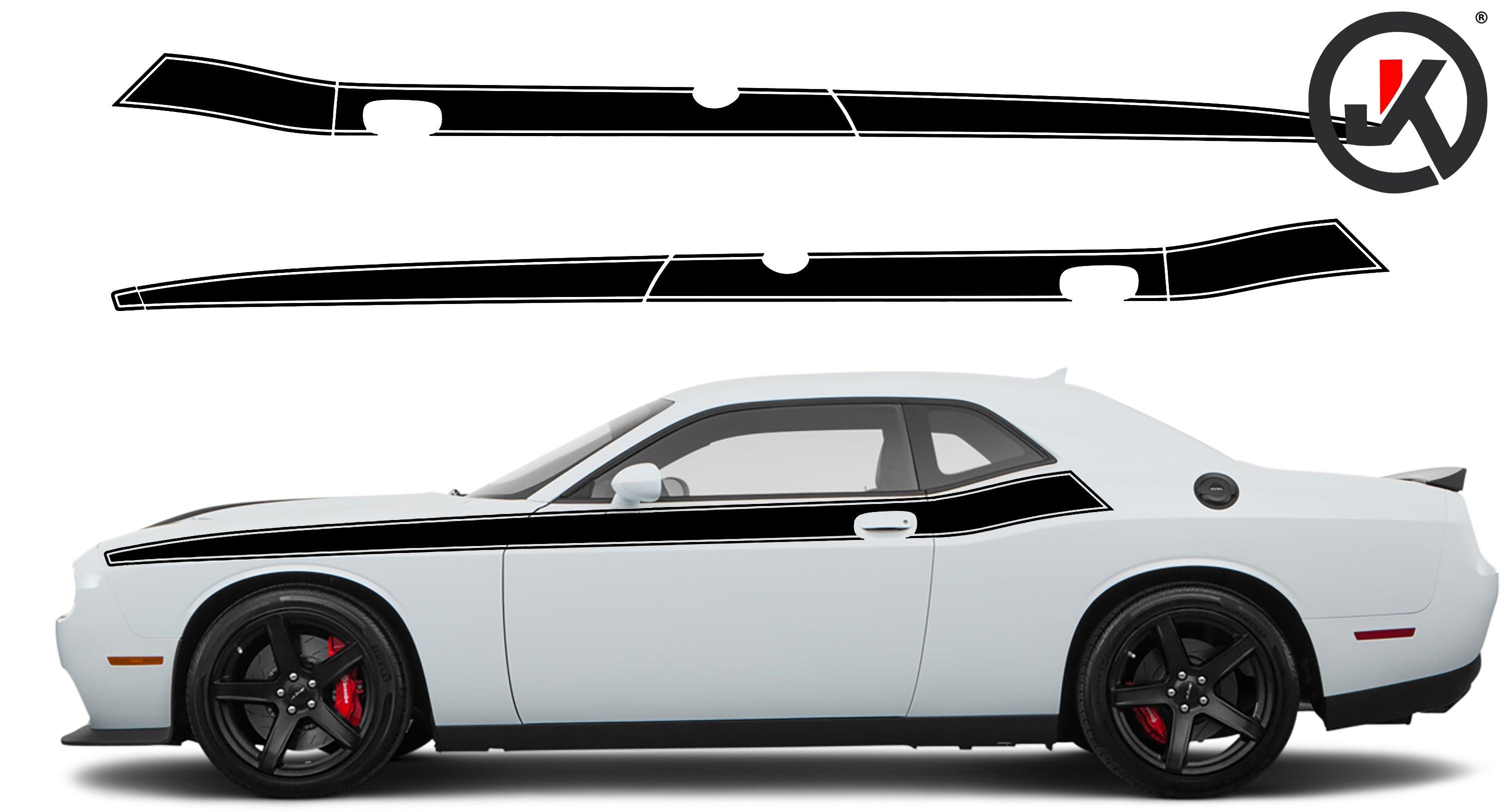 Dodge Challenger Pinstripe Short Side Stripes Decals (Pair) : Vinyl Graphics Kit Fits (2008-2023)