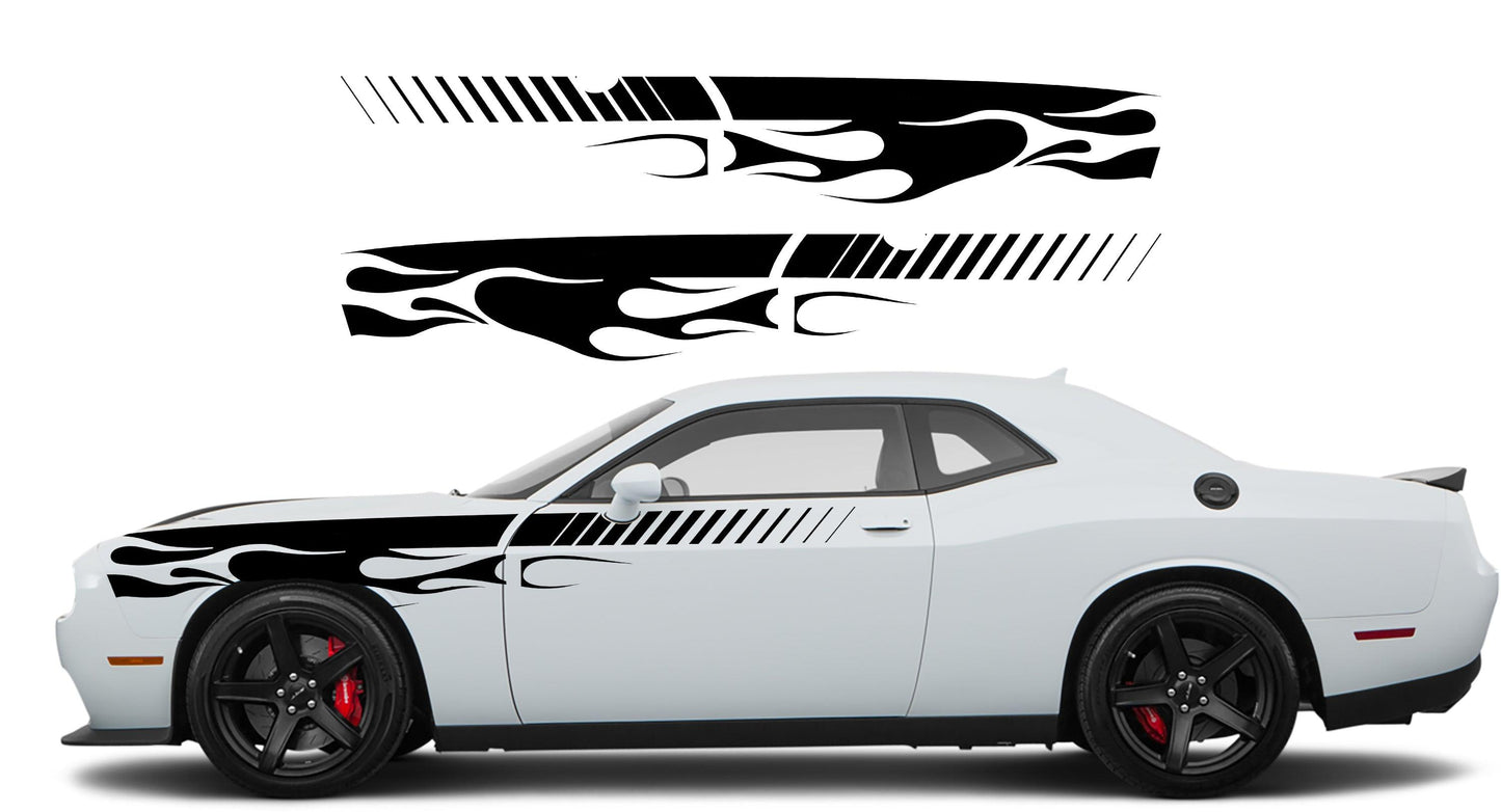 Dodge Challenger Flame Fender Stripes Side Decals (Pair) : Vinyl Graphics Kit Fits (2008-2023)