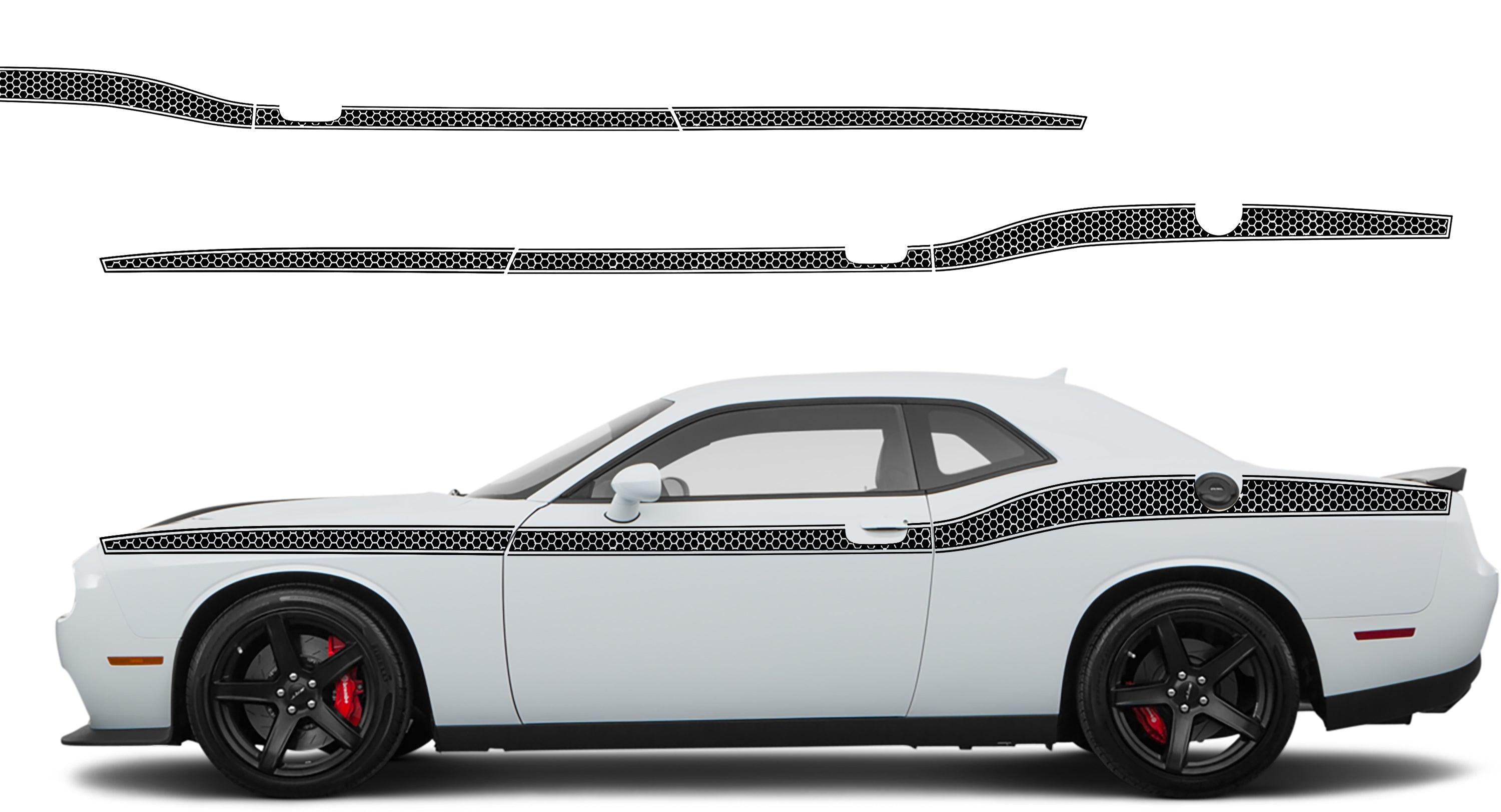 Dodge Challenger HoneyComb Beltline Stripes Decals (Pair) : Vinyl Graphics Kit Fits (2008-2023)