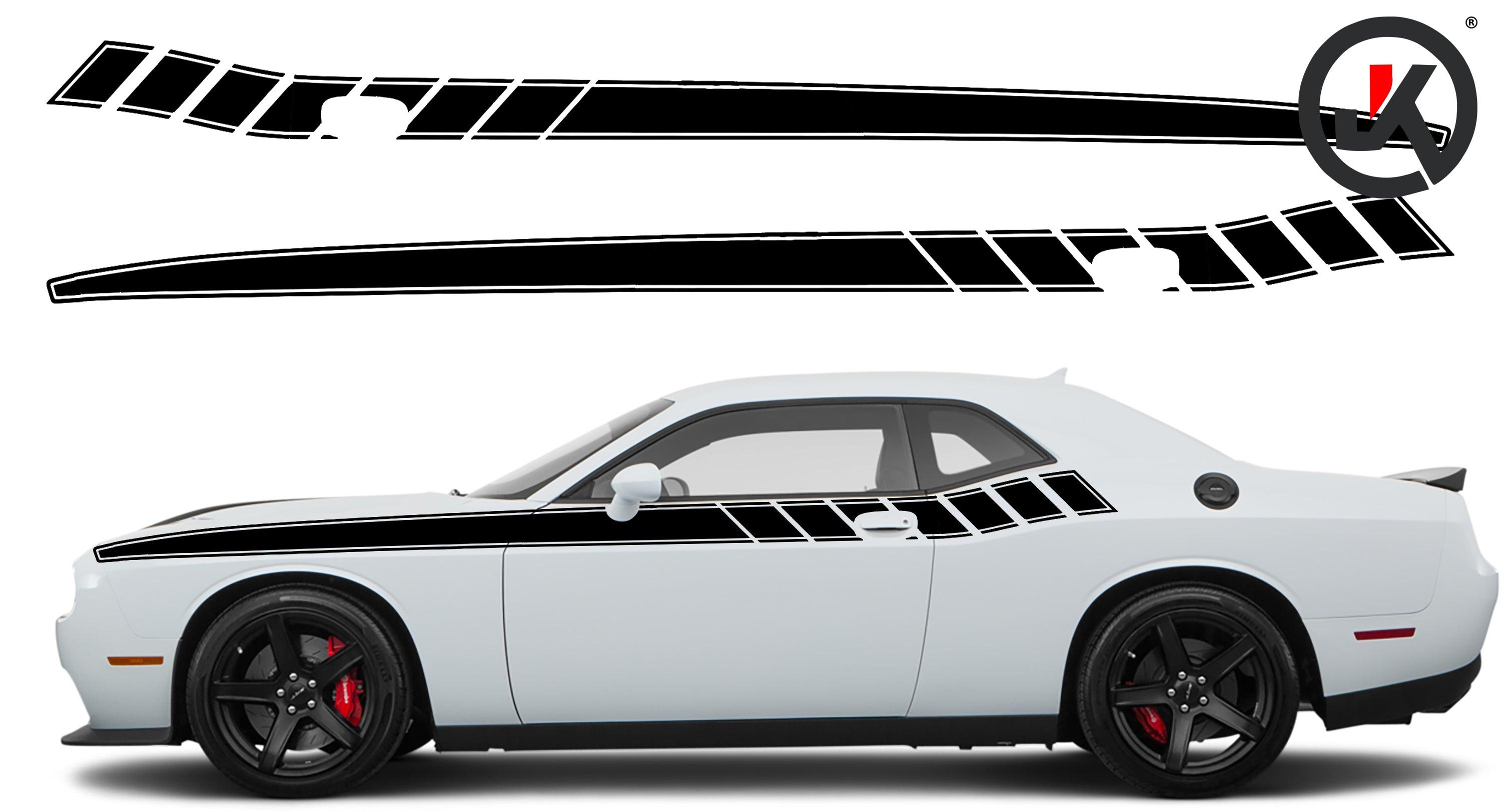 Dodge Challenger Pinstriped Side Short Stripes Decals (Pair) : Vinyl Graphics Kit Fits (2008-2023)