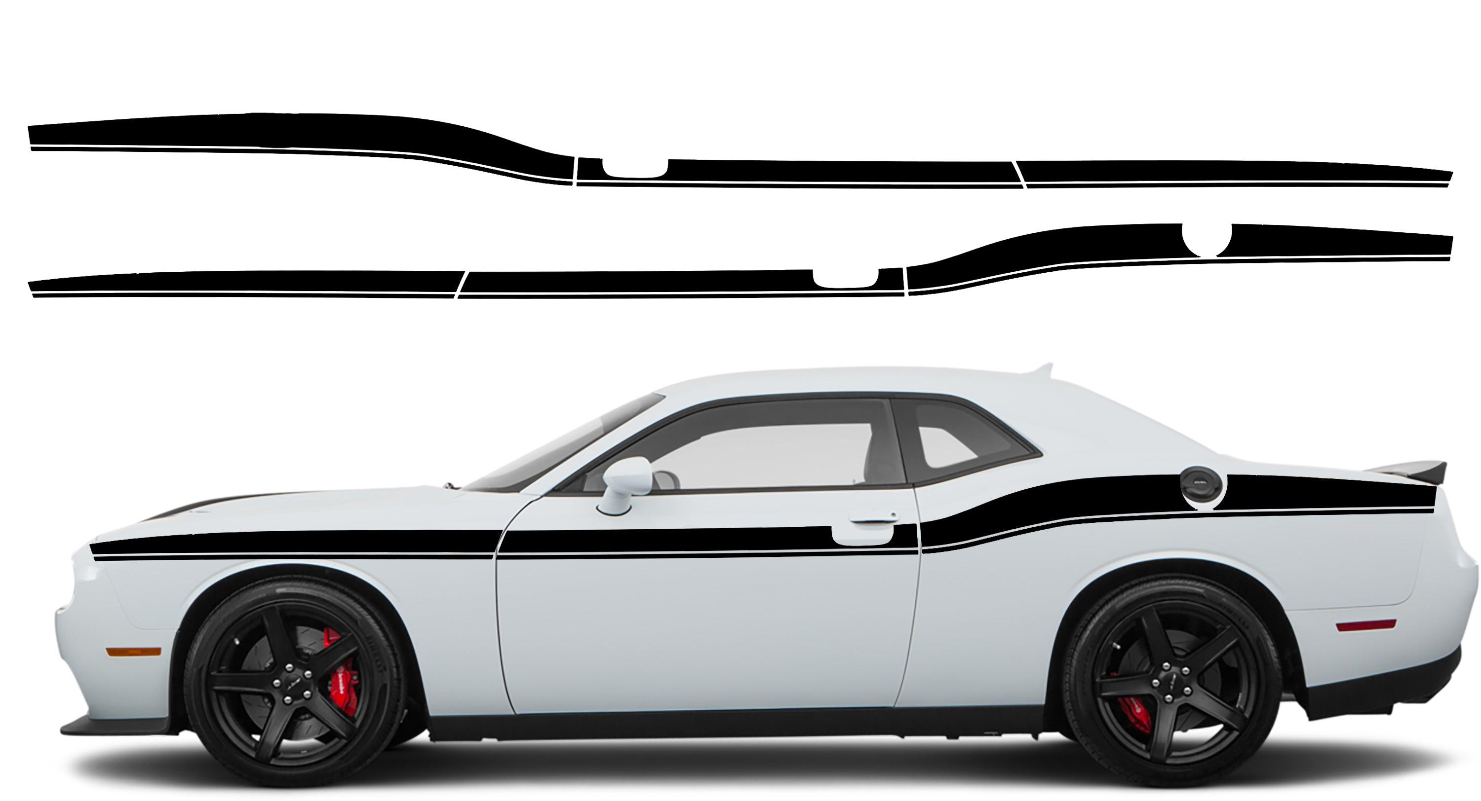 Dodge Challenger Lower Pin Beltline Stripes Decals (Pair) : Vinyl Graphics Kit Fits (2008-2023)