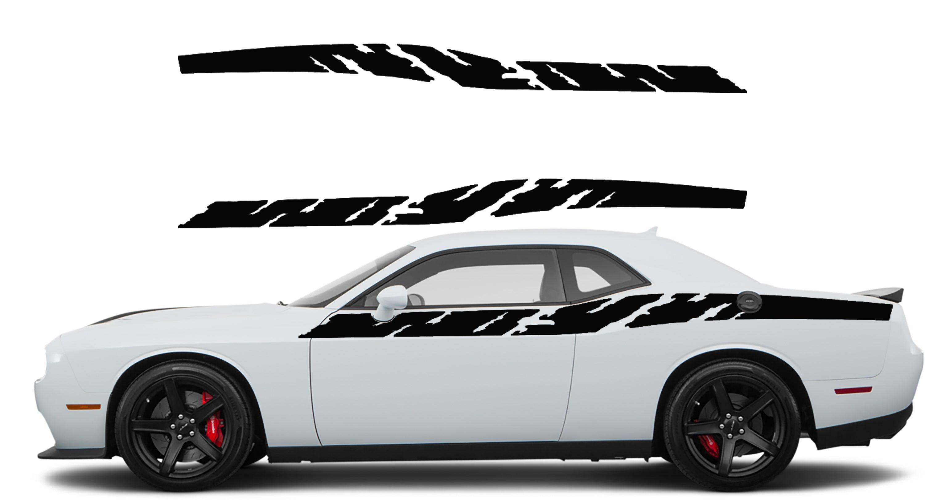 Dodge Challenger Destroyed Strips Side Decals (Pair) : Vinyl Graphics Kit Fits (2008-2023)