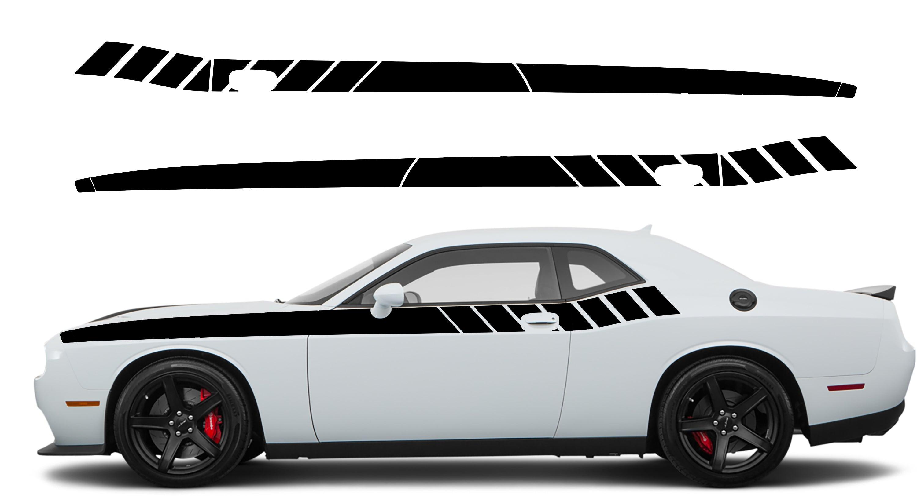 Dodge Challenger Strobe Short Side Stripes Decals (Pair) : Vinyl Graphics Kit Fits (2008-2023)