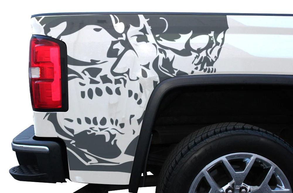 GMC Sierra 2014-2017 Custom Vinyl Decal, Graphics and Stickers - Double Skull Kit - Jkprostickers