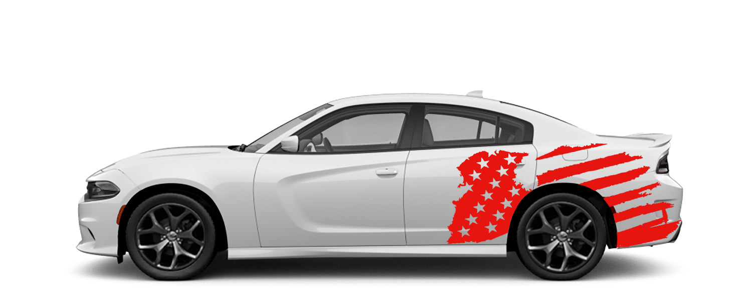 Dodge Charger US Flag Side Decals (Pair) : Vinyl Graphics Kit Fits (2015-2023)