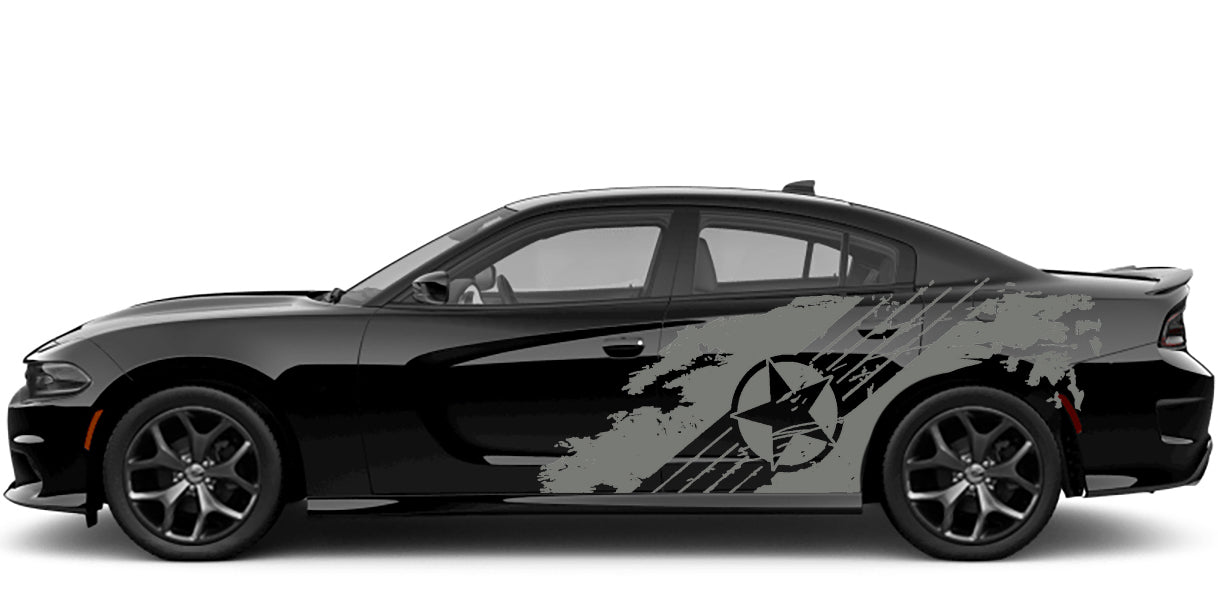Dodge Charger Military Star Splash Side Decals (Pair) : Vinyl Graphics Kit Fits (2015-2023)