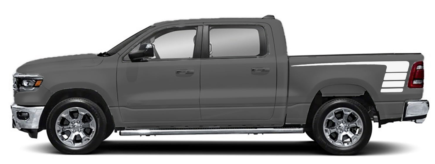 hockey stripes bed decals for dodge ram 2018 to 2023 models white