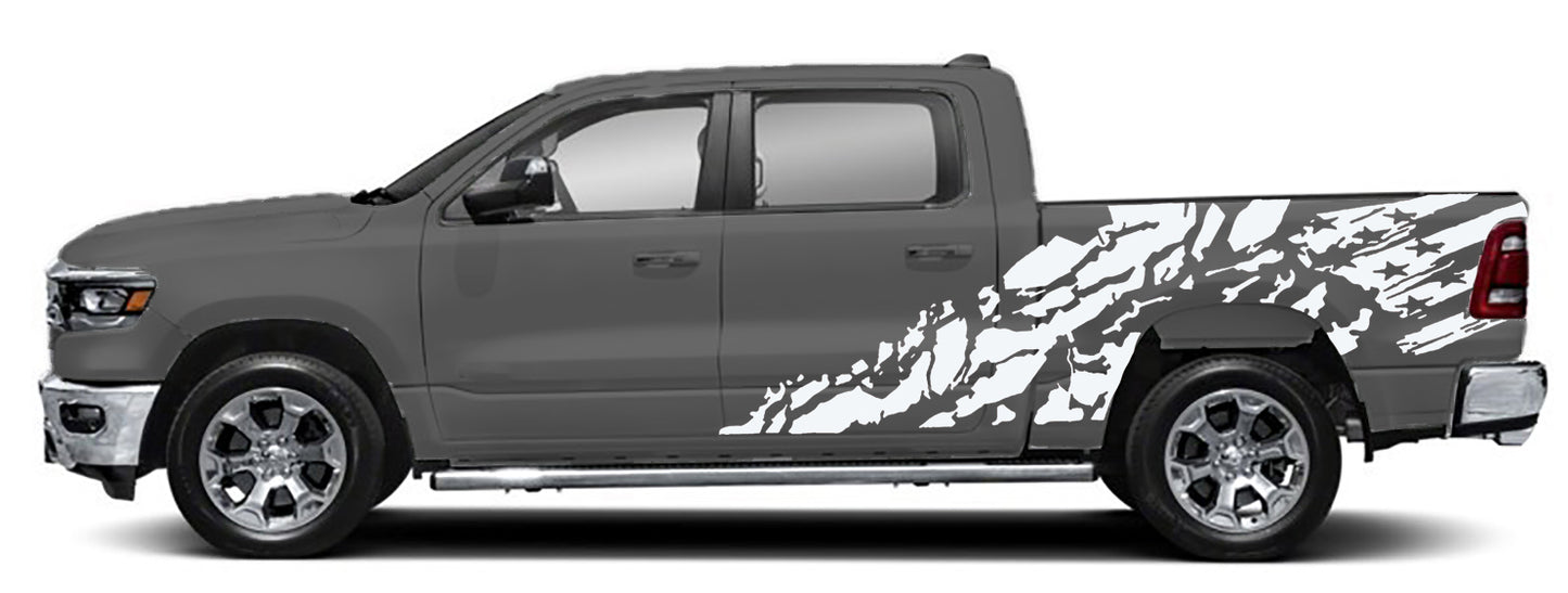 Dodge Ram US Flag Shredded Decals (Pair) : Vinyl Graphics Kit Fits (2019-2023)