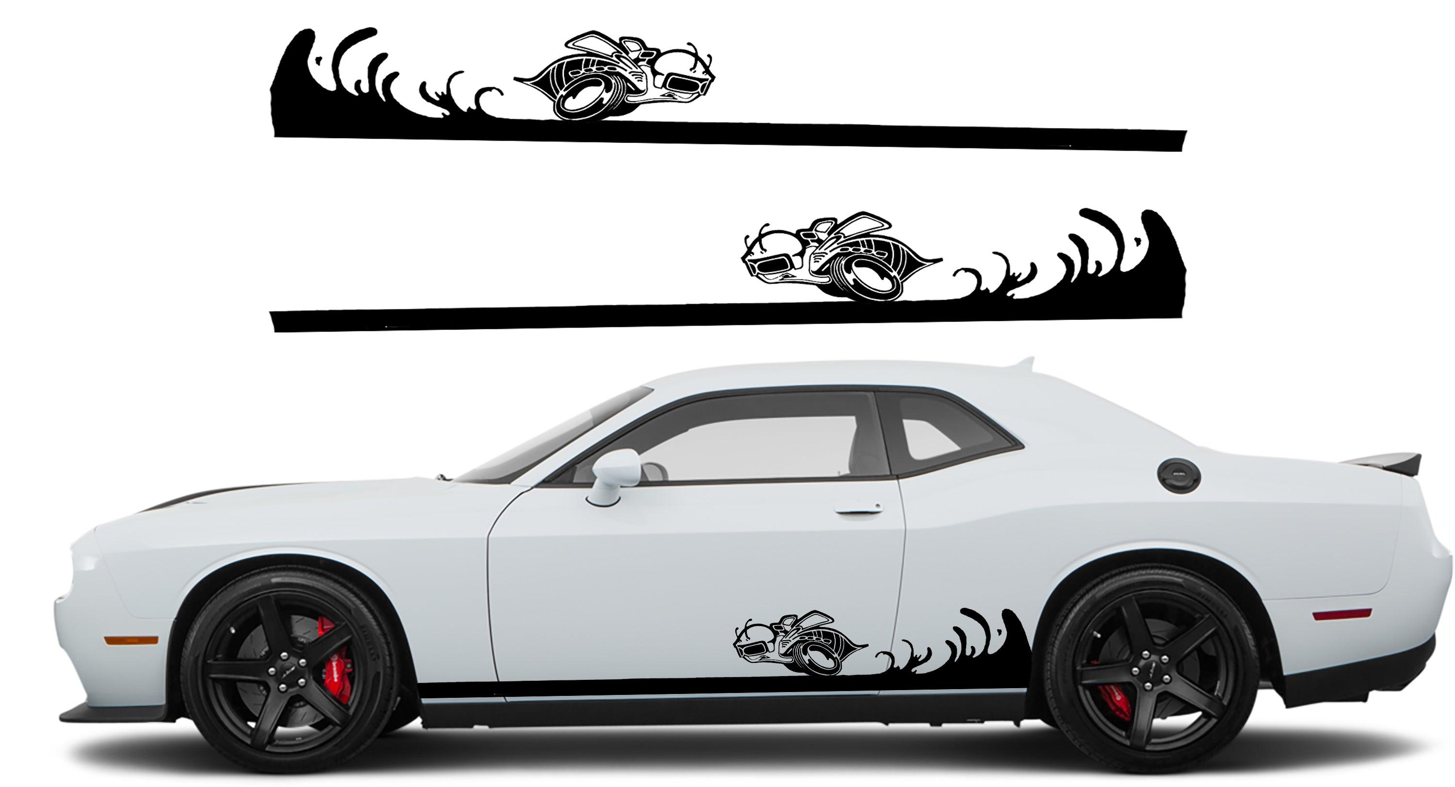 Dodge Challenger Rumble Bee Rocker Stripes Decals (Pair) : Vinyl Graphics Kit Fits (2008-2023)