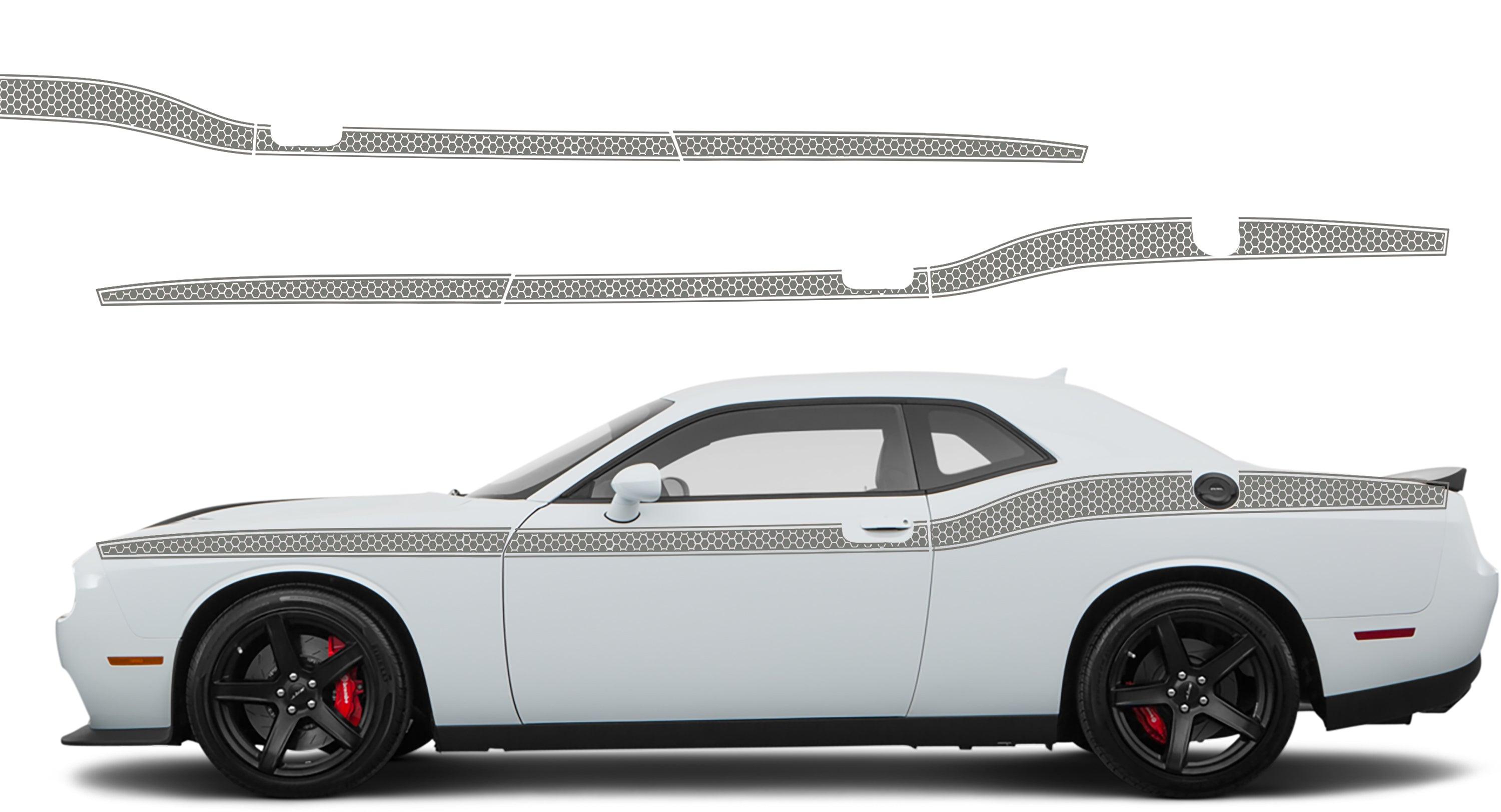Dodge Challenger, R/T, SRT (2008-2023) Custom Vinyl Decal Graphics - HoneyComb Beltline Stripes Kit - Jkprostickers