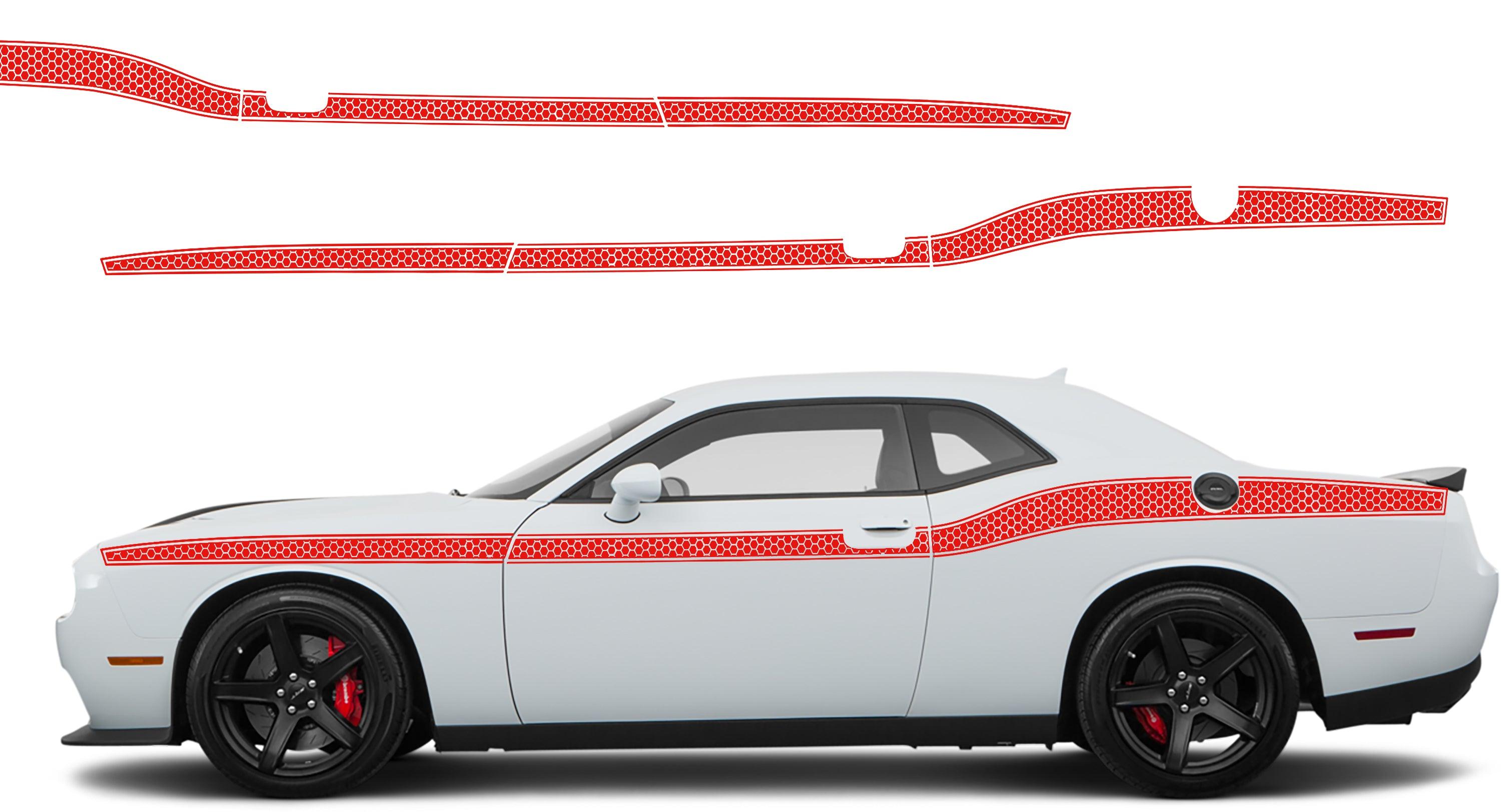 Dodge Challenger, R/T, SRT (2008-2023) Custom Vinyl Decal Graphics - HoneyComb Beltline Stripes Kit - Jkprostickers