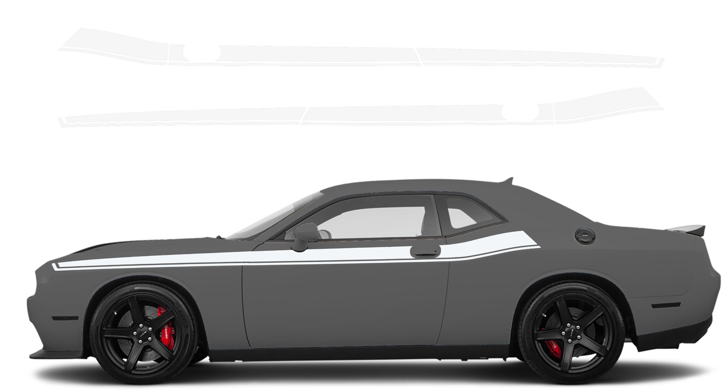 Dodge Challenger, R/T, SRT (2008-2023) Custom Vinyl Decal Graphics - Modern Short Side Stripes - Jkprostickers