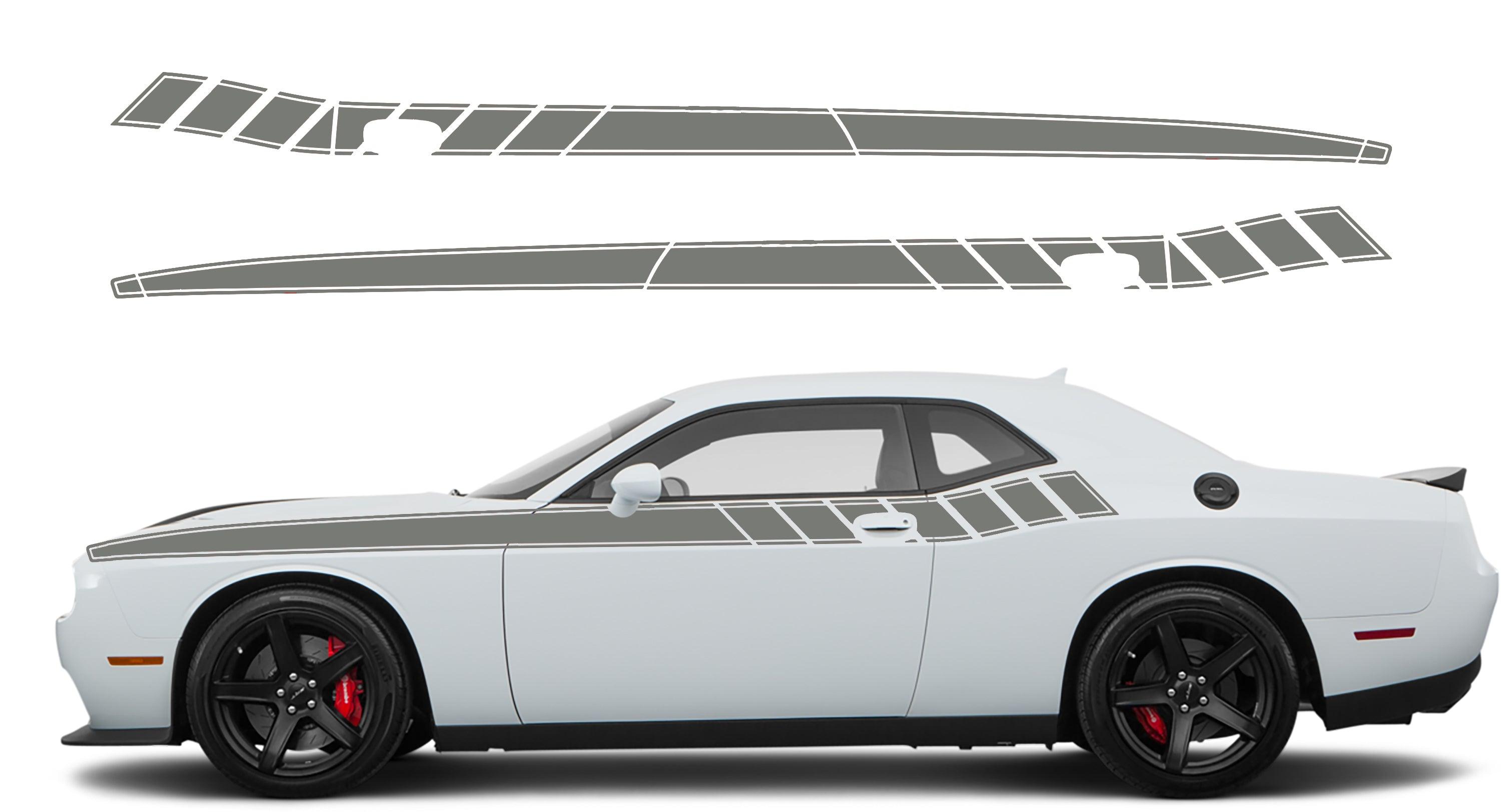 Dodge Challenger, R/T, SRT (2008-2023) Custom Vinyl Decal Graphics - Pinstriped Side Short Stripe - Jkprostickers