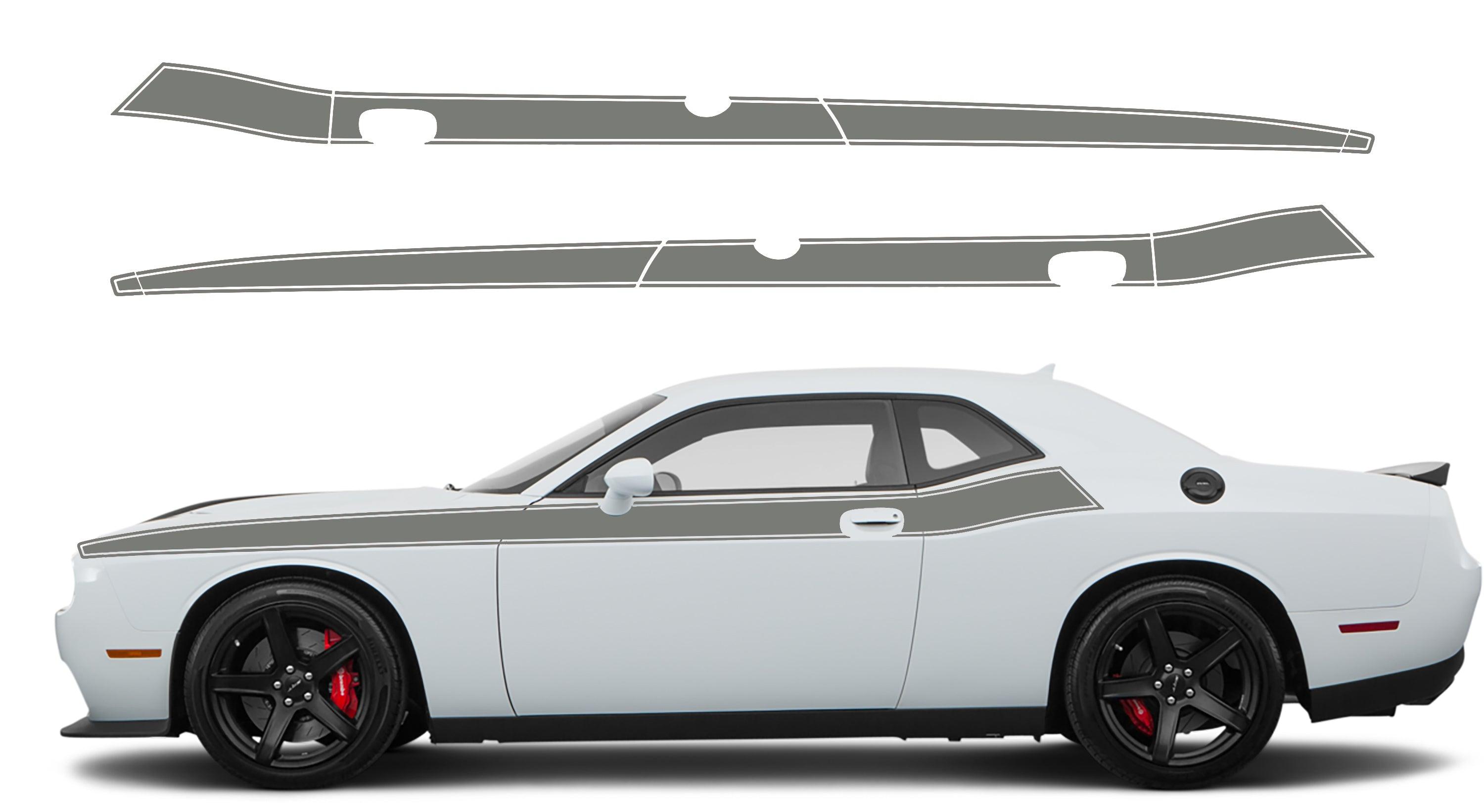 Dodge Challenger, R/T, SRT (2008-2023) Custom Vinyl Decal Graphics - Pinstriped Short Side Stripes - Jkprostickers