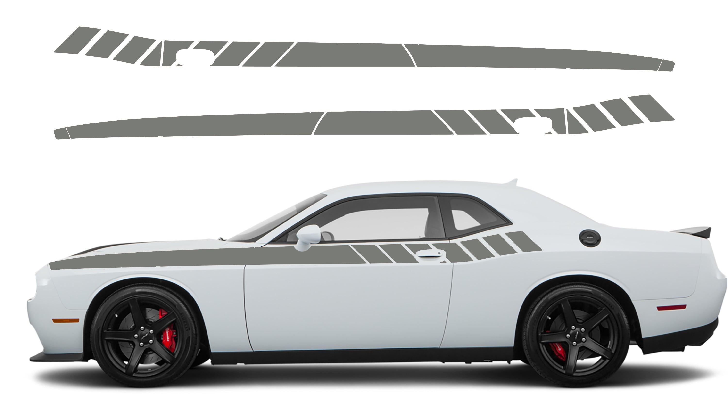 Dodge Challenger, R/T, SRT (2008-2023) Custom Vinyl Decal Graphics - Strobe Short Side Stripe - Jkprostickers