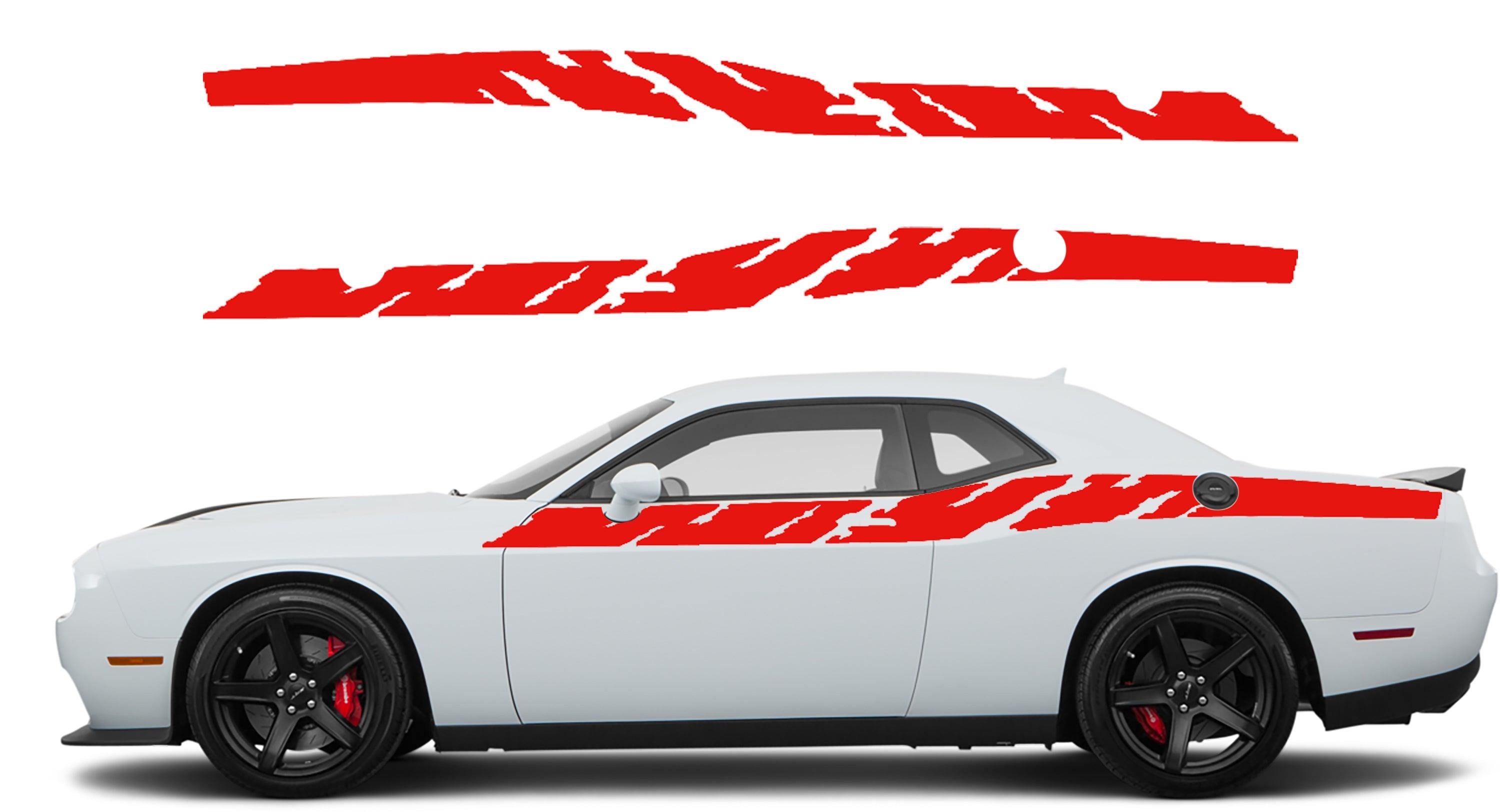 Dodge Challenger, R/T, SRT (2008-2023) Custom Vinyl Decal Graphics - Destroyed Strips (Pair) - Jkprostickers