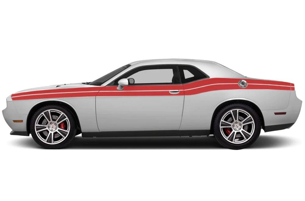 Dodge Challenger (2008-2022) Custom Decals, Graphics and Stickers - Double Full Side Stripes - Jkprostickers