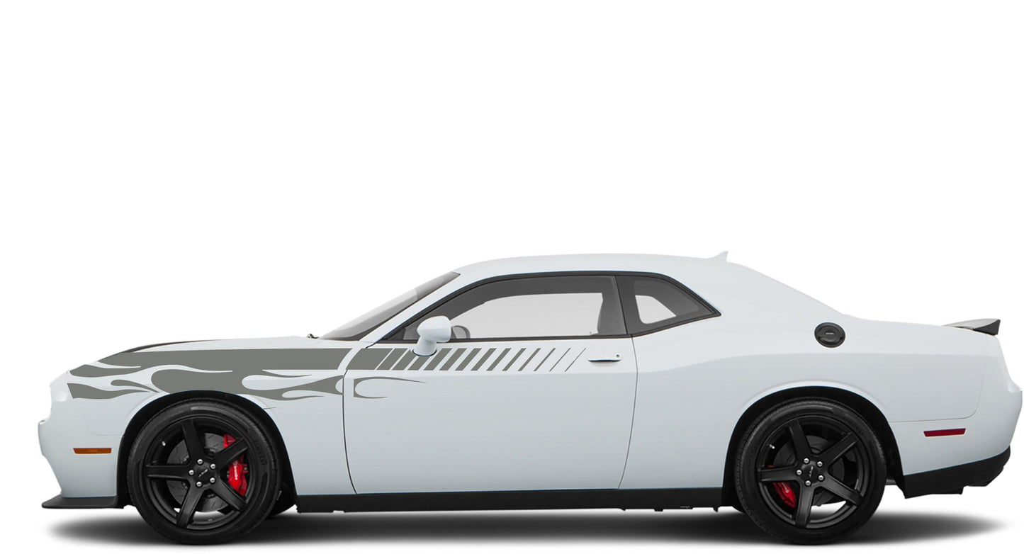 Dodge Challenger R/T SRT (2008-2023) Custom Vinyl Decal Graphics - Flame Fender Stripes (Pair) - Jkprostickers