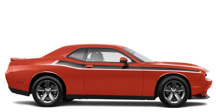 red car with white and black Short Side Stripes