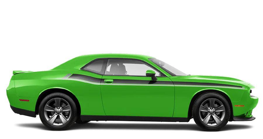 green car with gray and black Short Side Stripes