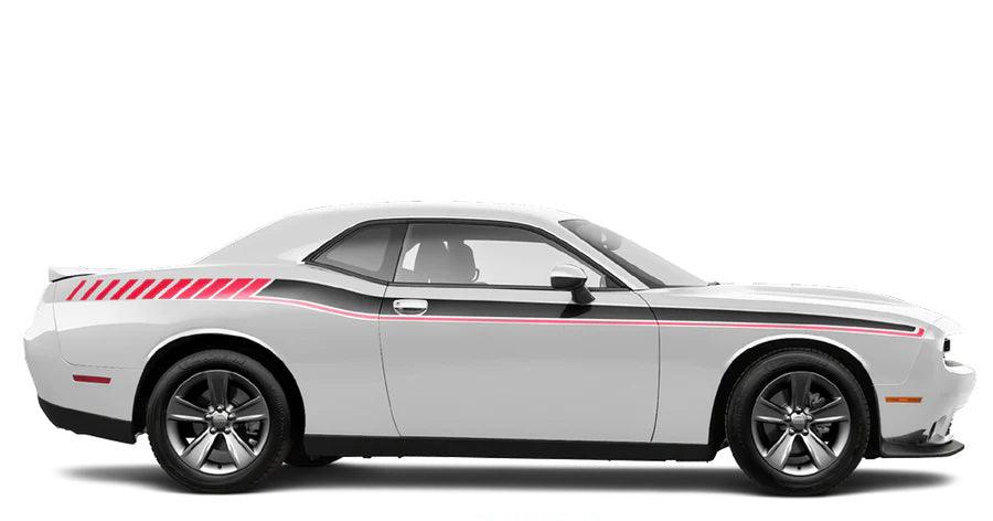 white car with red and black Long Side Stripes