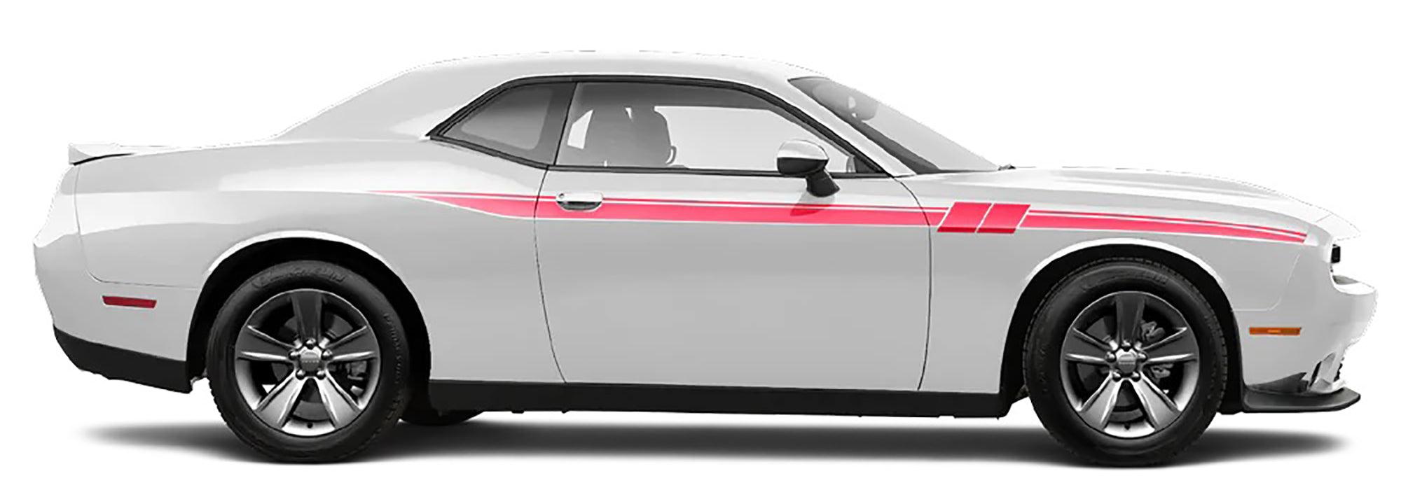 white car with red Fury Side Racing Stripes Decals