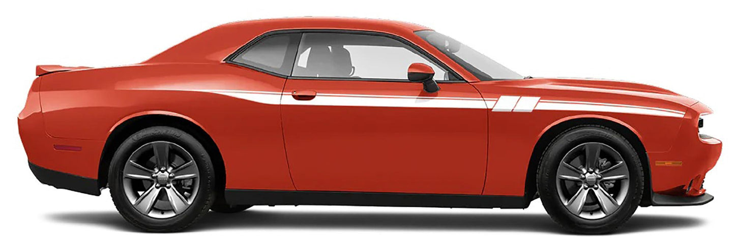 red car with white Fury Side Racing Stripes Decals