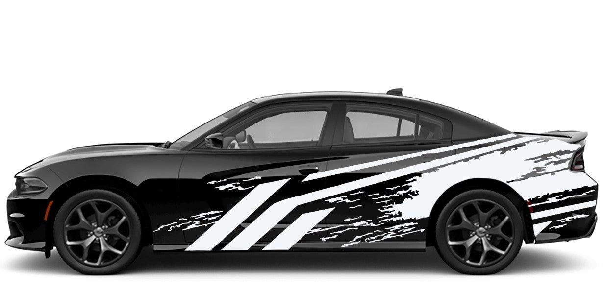 Dodge Charger, GT, SXT, SRT, Hellcat (2015 to 2023) Custom Vinyl Decal Graphics - Grunge StyleKit (Pair) - Jkprostickers