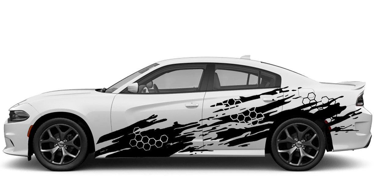 Dodge Charger HoneyComb Grunge Side Decals (Pair) : Vinyl Graphics Kit Fits (2015-2023)