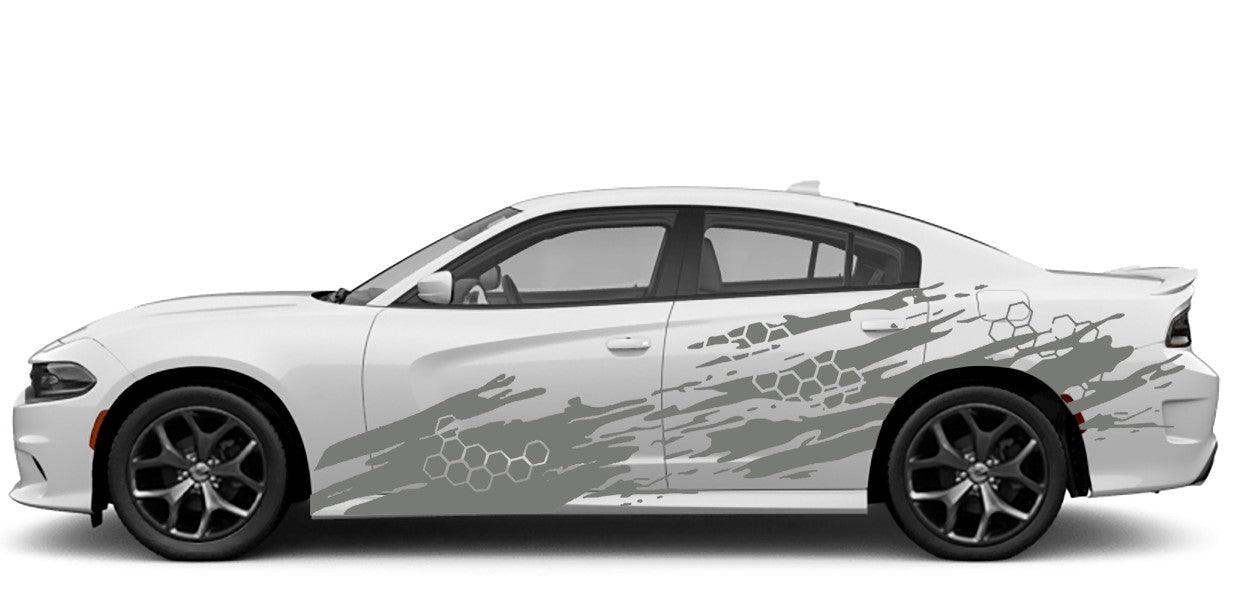 Dodge Charger, GT, SXT, SRT, Hellcat (2015 to 2023) Custom Vinyl Decal Graphics - HoneyComb GrungeKit (Pair) - Jkprostickers