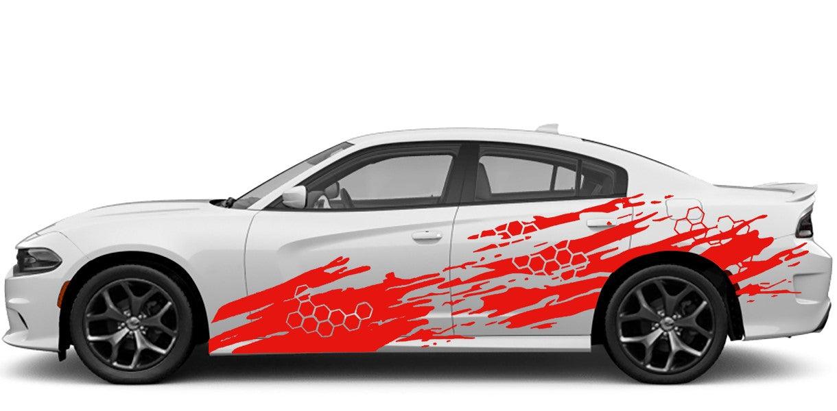 Dodge Charger, GT, SXT, SRT, Hellcat (2015 to 2023) Custom Vinyl Decal Graphics - HoneyComb GrungeKit (Pair) - Jkprostickers