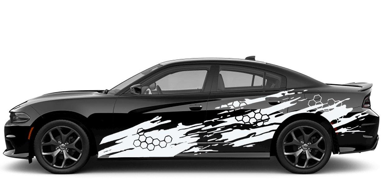 Dodge Charger, GT, SXT, SRT, Hellcat (2015 to 2023) Custom Vinyl Decal Graphics - HoneyComb GrungeKit (Pair) - Jkprostickers